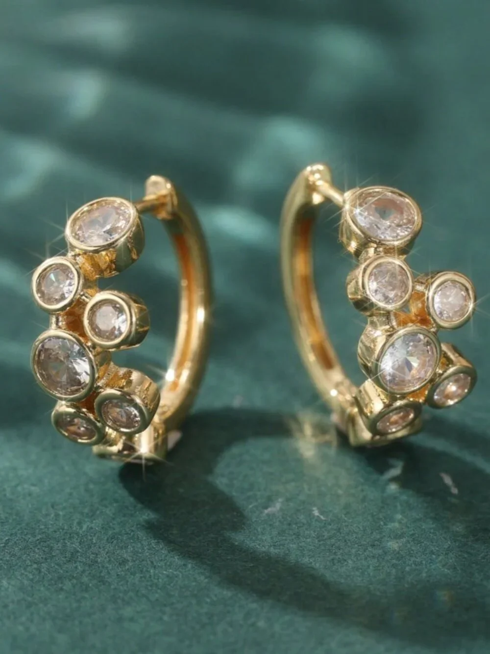 Gold Boho Women's Luxury Bubble Bezel Round Sparkling Cubic Zirconia Earrings